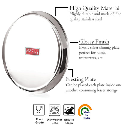 HAZEL Stainless Steel Plates Set|Dinner & Lunch Set of 6, 25.5 cm - Dista