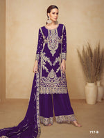 Thumbnail for Anaita Purple Chinon Plazzo Suit With Codding Dori & Sequence Work - Distacart