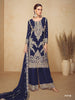 Anaita Navy Blue Chiffon Palazzo Suit With Coding Dori & Sequence Work - Distacart