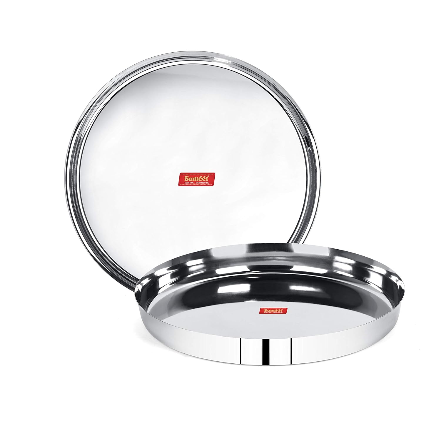 Sumeet 22 Gauge Stainless Steel Traditional Dinner Plate/Thali 30.7Cm (2.5Ltr) - set of 2pc - Dista