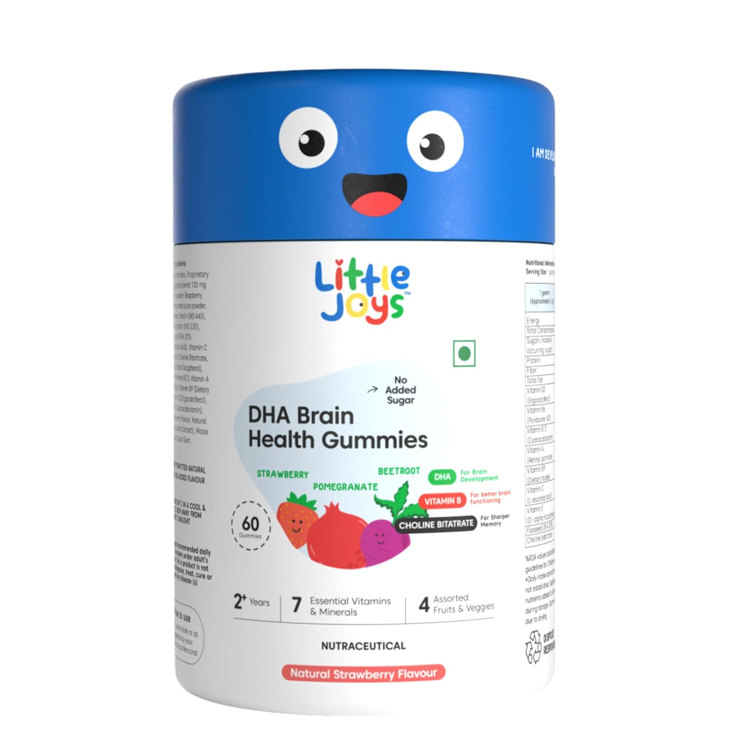 Little Joys DHA Brain Health Gummies for Kids (2-6 yrs)-No Added Sugar|Strawberry Flavor