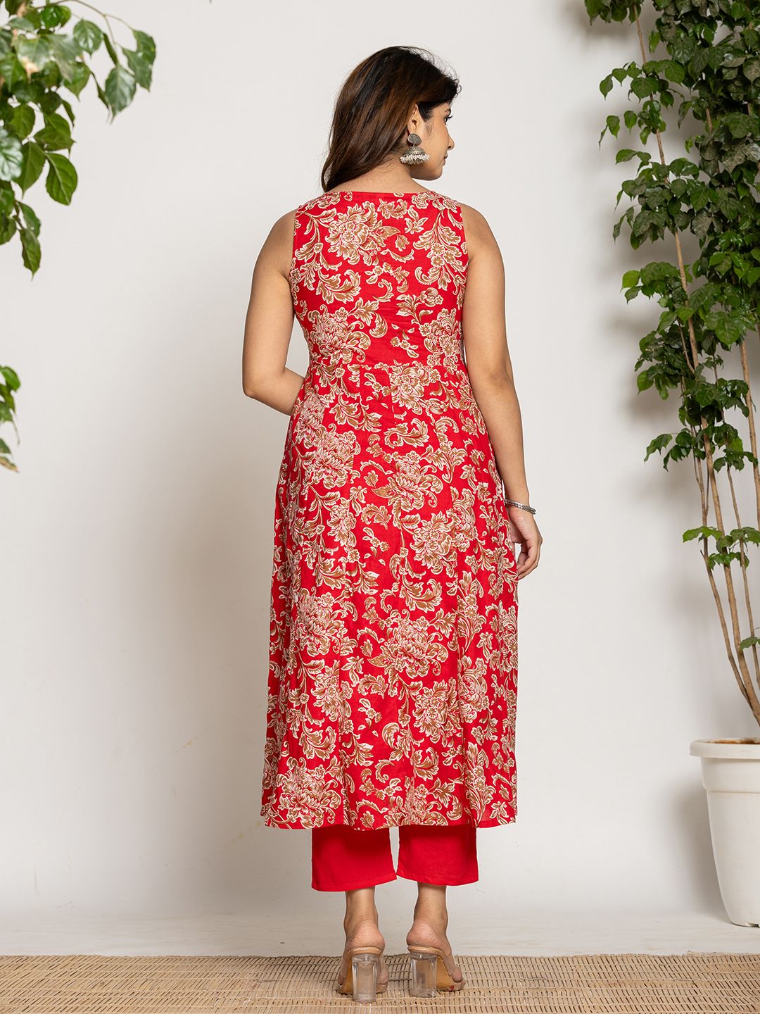 Yufta Cotton Red Anarkali Kurta Dupatta Set - Distacart