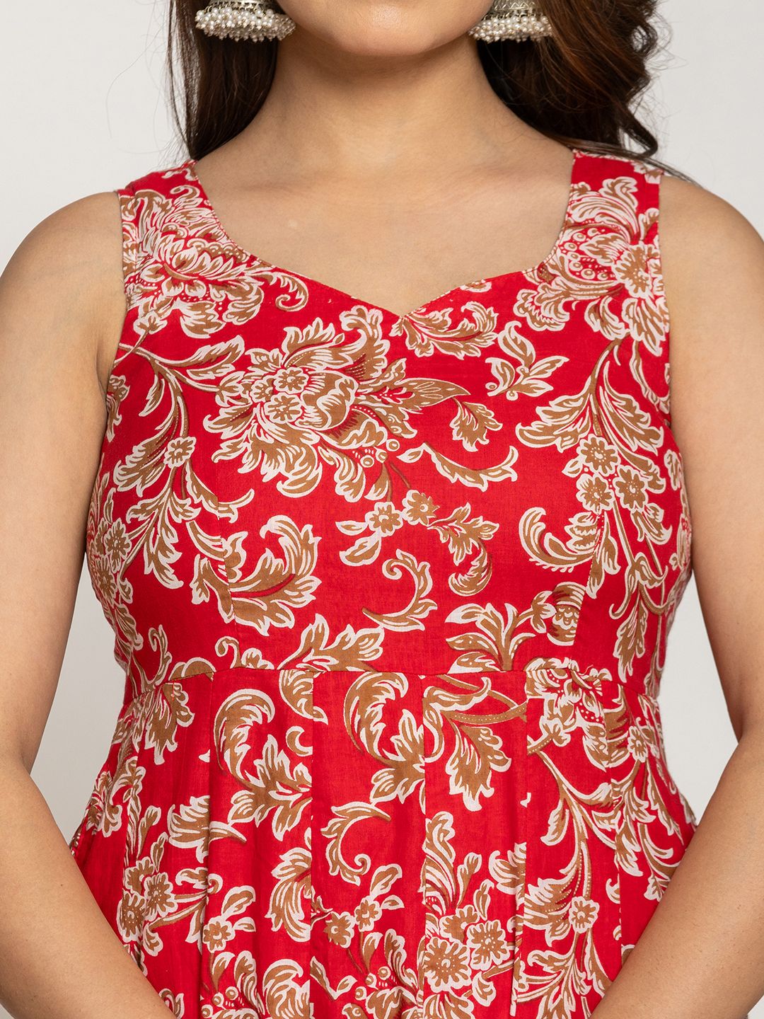 Yufta Cotton Red Anarkali Kurta Dupatta Set - Distacart