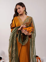Thumbnail for Yufta Mustard Silk Embroidered Kurta Dupatta Set