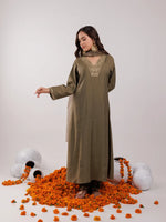 Thumbnail for Yufta Olive Green Silk Embroidered Kurta Dupatta Set