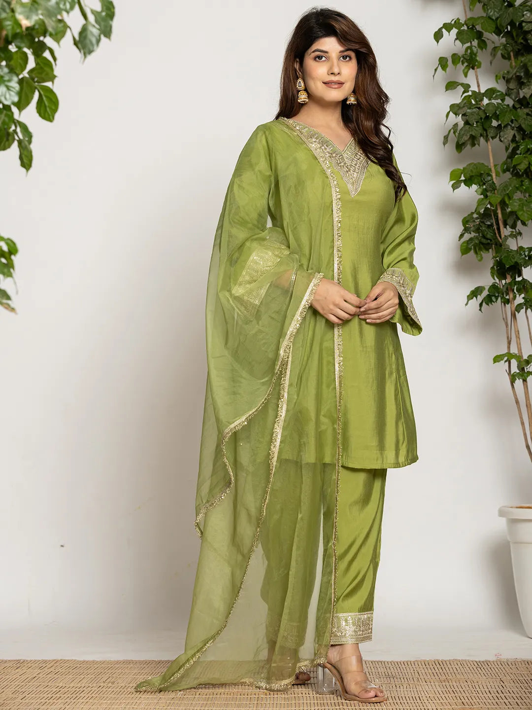Yufta Green Silk Suit Set - Distacart