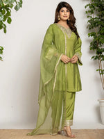 Thumbnail for Yufta Green Silk Suit Set