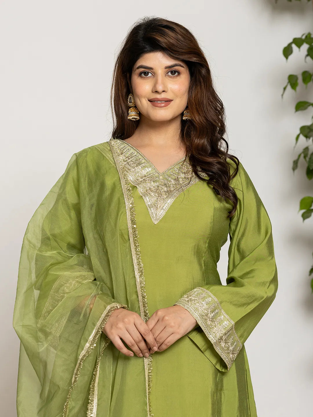 Yufta Green Silk Suit Set
