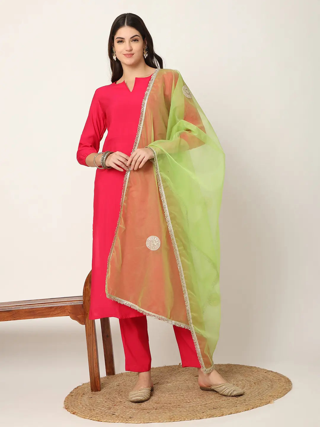 Yufta Pink Straight Solid Kurta Dupatta Set