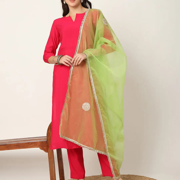 Yufta Pink Straight Solid Kurta Dupatta Set - Distacart