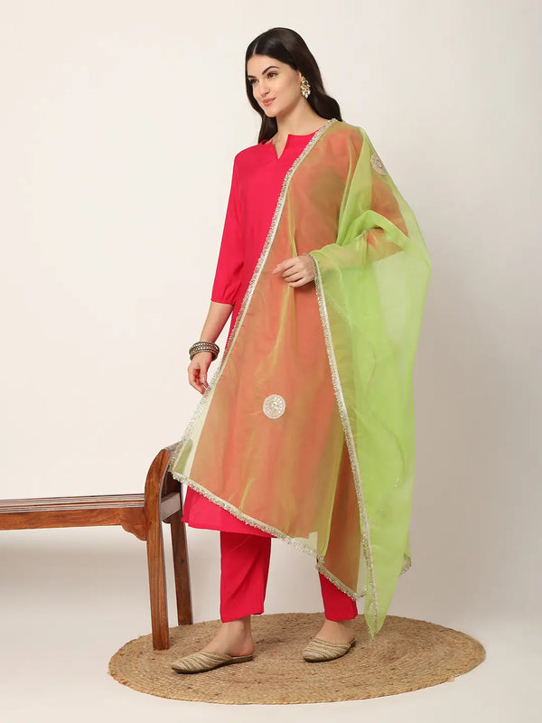 Yufta Pink Straight Solid Kurta Dupatta Set