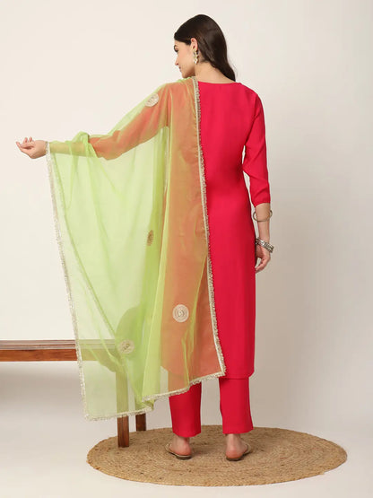 Yufta Pink Straight Solid Kurta Dupatta Set - Distacart