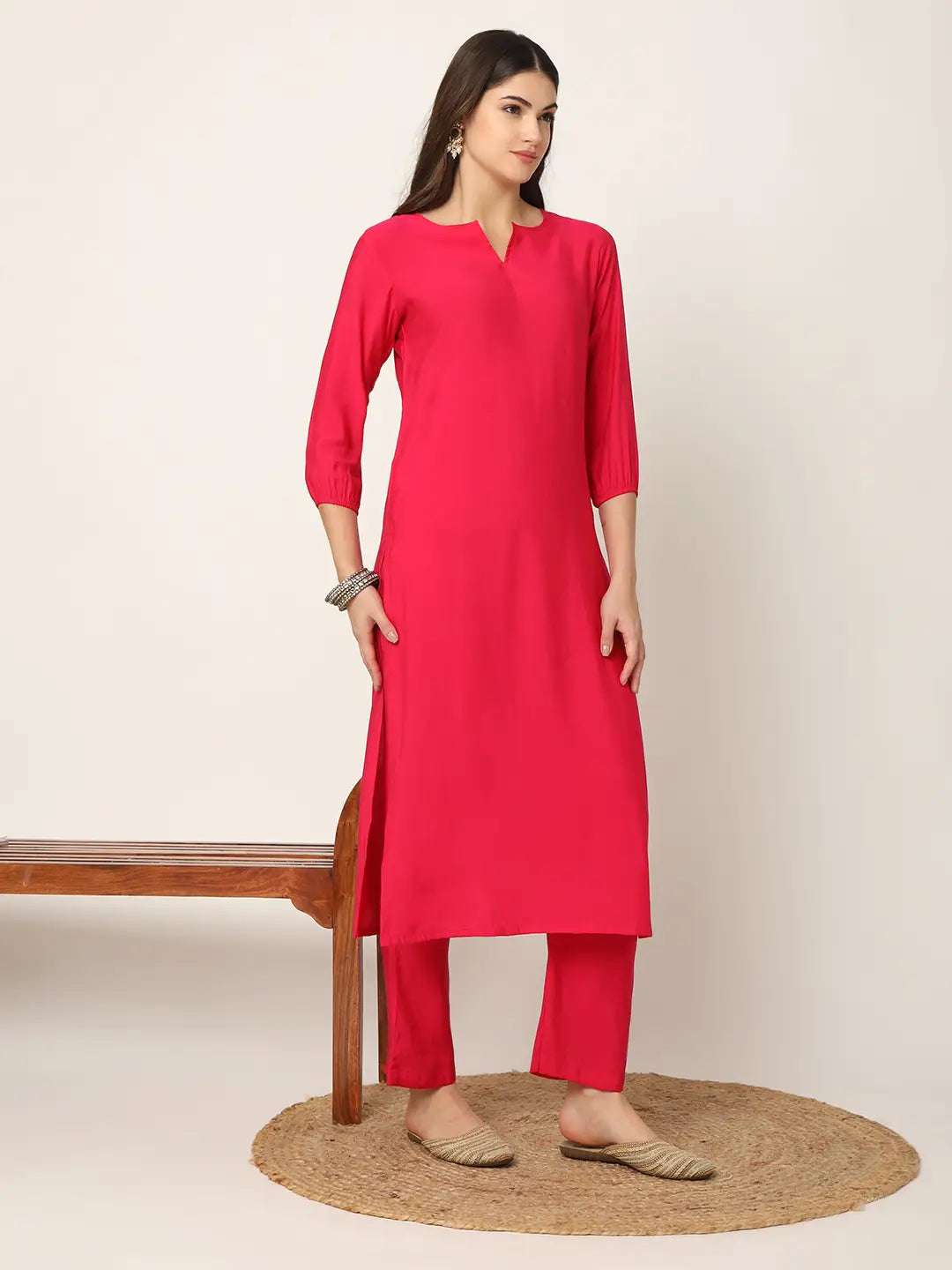 Yufta Pink Straight Solid Kurta Dupatta Set - Distacart