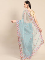 Thumbnail for Anouk Blue & Pink Floral Organza Saree - Distacart