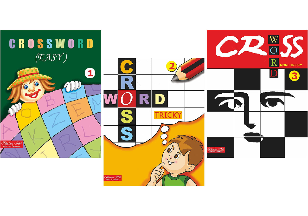 Scholars Hub Crossword Puzzle Book For Kids (Easy-1, Tricky-2, Difficult-3) (Set Of 3 Books) (144 Pages ) ( With Answers) - Dista