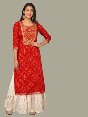 Indian Clothing Women's Red Printed Kurta with Sharara - NOZ2TOZ - Distacart