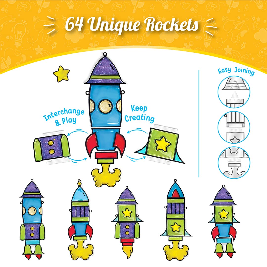 Imagimake Window Art for Kids - Rocket | Suncatcher Kits for Kids, Arts and Crafts for Ages 6-8 | Birthday Gifts for 5 6 7 8 9 10 11 12 Years Old Boys & Girls