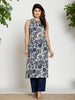 Yufta Blue Cotton Ethnic Motifs Straight Kurta - Distacart