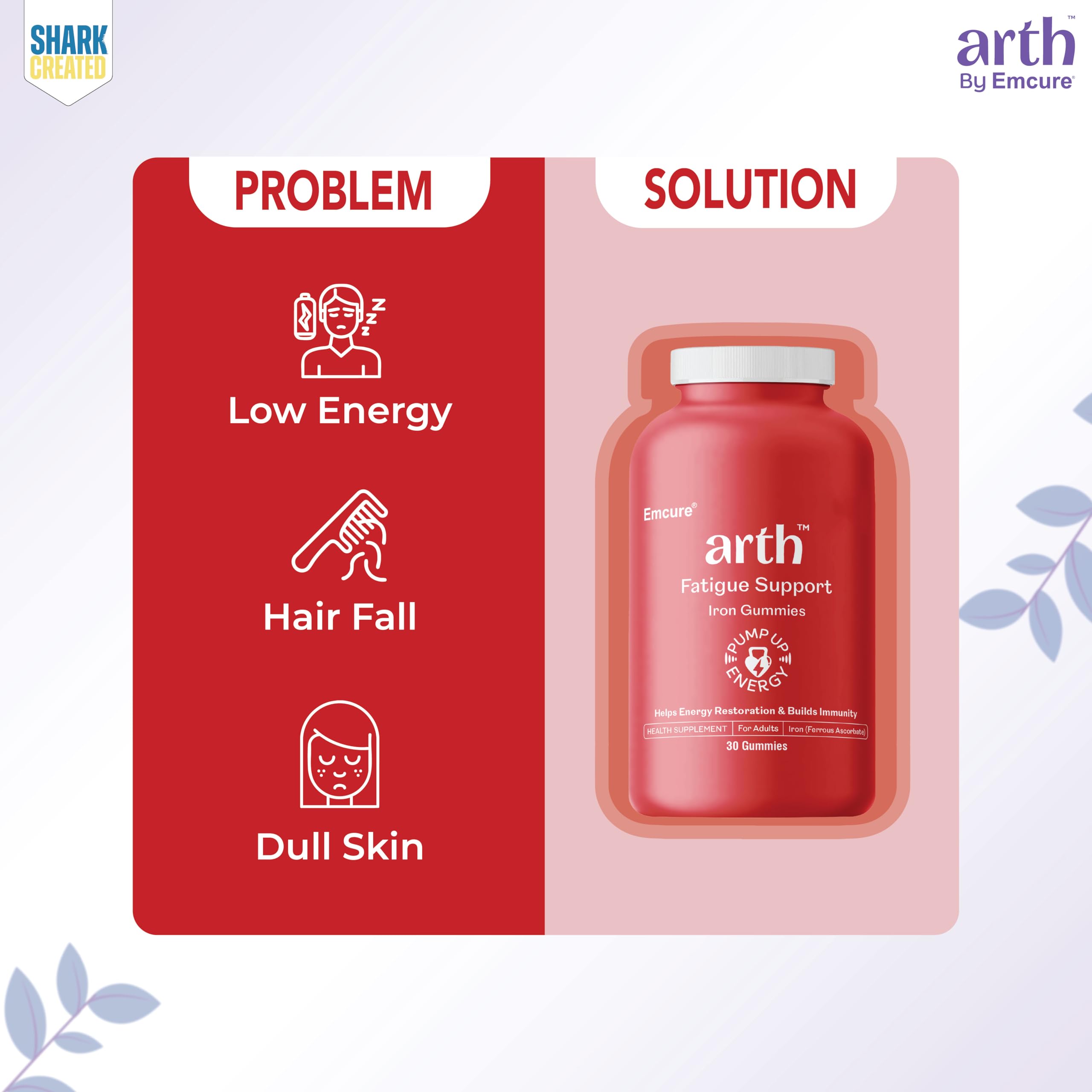 Arth Chelated Iron Gummies | 6x Higher Absorption | With Clinically Tested Ferrous Ascorbate|Haemoglobin & Energy Booster| Helps with Anaemia, Fatigue & Lethargy | Supports Hair, Skin & Nails |No Metallic Taste & Gentle On The Gut | 30 Veg Gummies