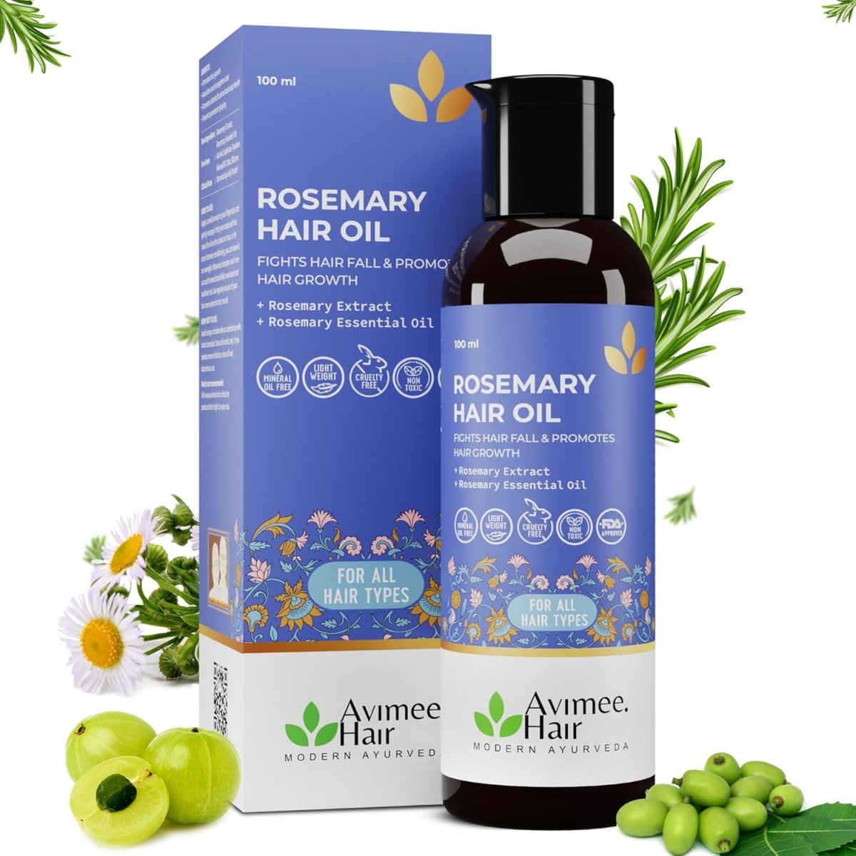 Avimee Herbal Rosemary Hair Oil For Hair Growth With Neem, Amla & Bhringraj Oil - Distacart