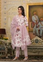 Thumbnail for Partywear Designer Lavender Cotton Stitched Suit With Dupatta - Tanisha - Distacart