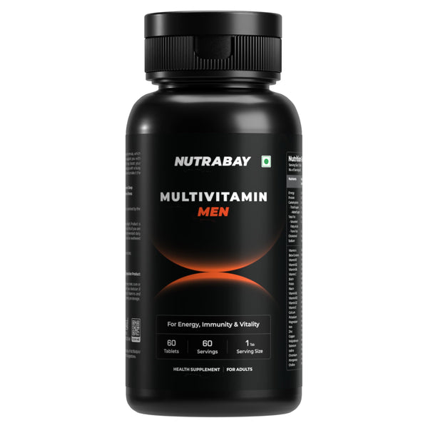 Nutrabay Pro Active Multivitamin for Men with Zinc, Magnesium, Vitamin B,C,A,E – Enhances Energy, Immunity & Better Sleep– 60 Veg Capsules | 100% RDA for Viamins & Minerals | Purity Tested Supplement
