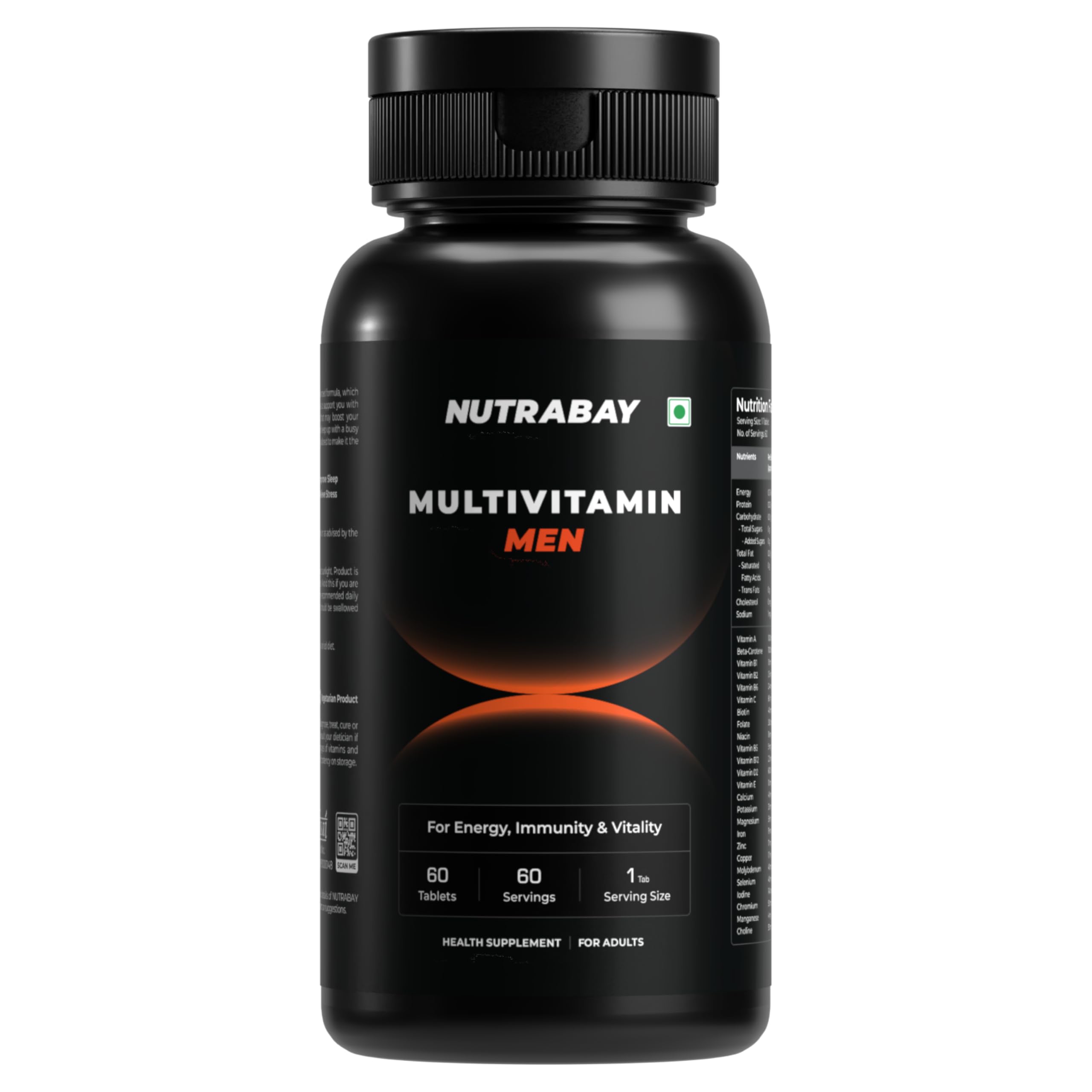 Nutrabay Pro Active Multivitamin for Men with Zinc, Magnesium, Vitamin B,C,A,E – Enhances Energy, Immunity & Better Sleep– 60 Veg Capsules | 100% RDA for Viamins & Minerals | Purity Tested Supplement