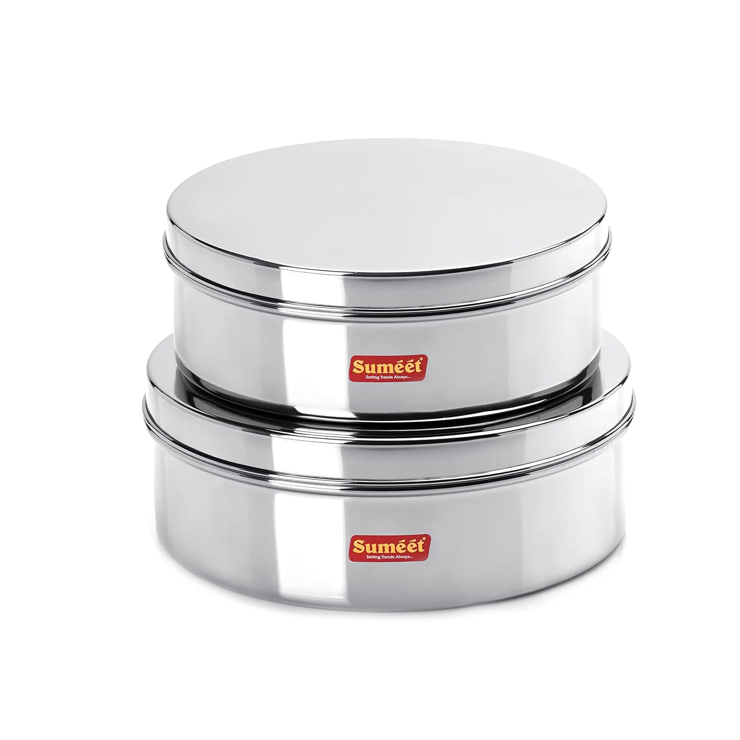 Sumeet Stainless Steel Flat Canisters/Storage Containers Set Of 2Pcs (1.2Ltr,1.5Ltr) - Dista