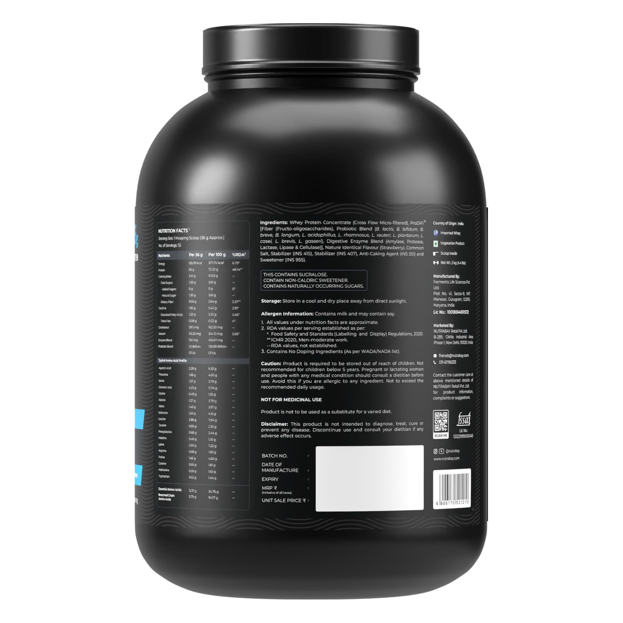 Nutrabay BioAbsorb™ Whey | ProDiFi™ for Ultra-Fast Absorption | 26g Protein | Strawberry, | No Bloating | No Added Sugar | Fast Recovery | India's 1st Blend of Fiber, Probiotics & Enzymes