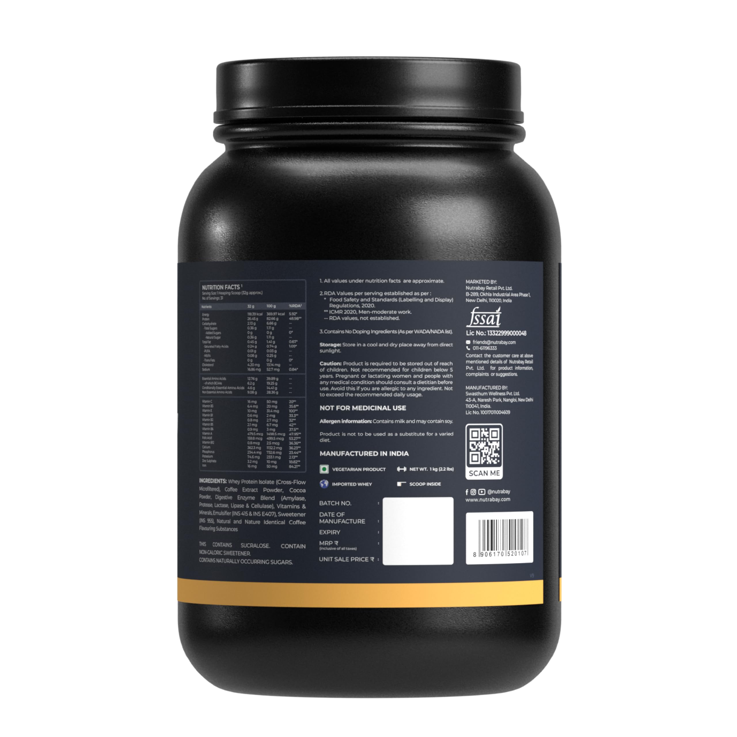 Nutrabay Gold 100% Whey Protein Isolate With Digestive Enzymes