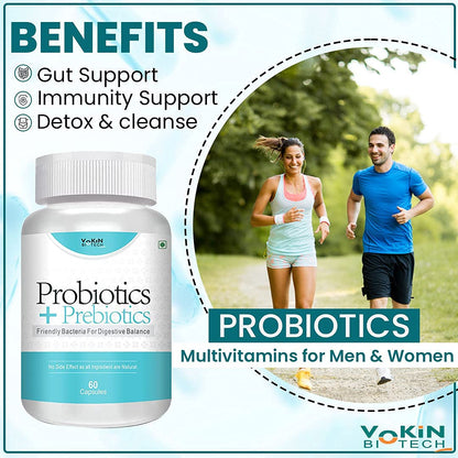 Vokin Biotech Probiotics+ Prebiotics Supplement 50 Billion Cfu For Women & Men With Prebiotics 150 mg | Probiotic Capsules For Digestion Support, Gut Health And Immunity – 60 Veg Capsules