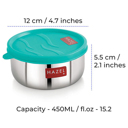HAZEL Stainless Steel Airtight Storage Containers for Kitchen | Small Lunch Box 450ml Each Set of 2 - Dista