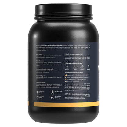 Nutrabay Gold Whey Protein Concentrate with Digestive Enzymes & Vitamin Minerals 25g Protein – Muscle Support & Recovery – 1kg, Cold Coffee | Trustified Certified Authentic