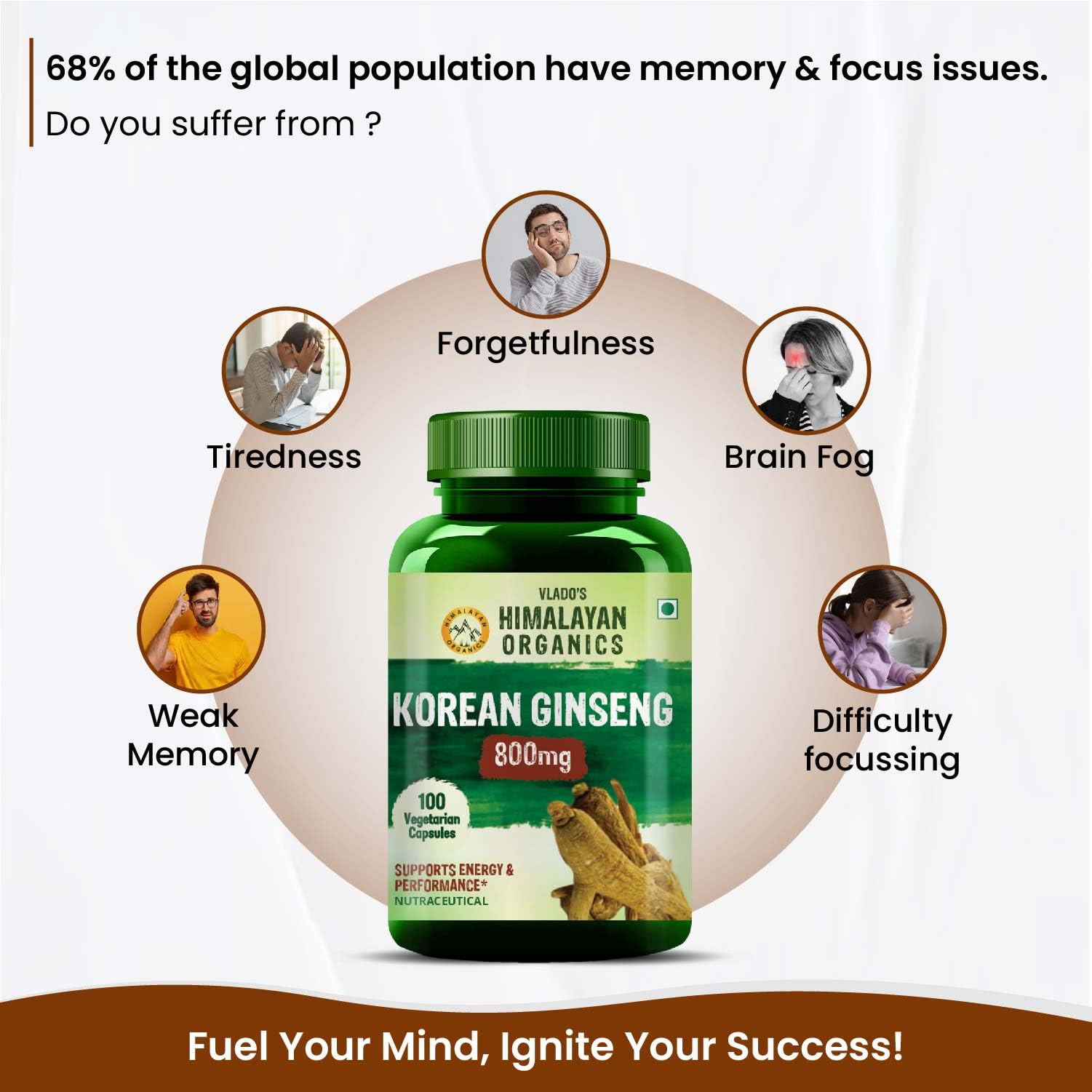 Himalayan Organics Korean Ginseng 800 mg Vegetarian Capsules