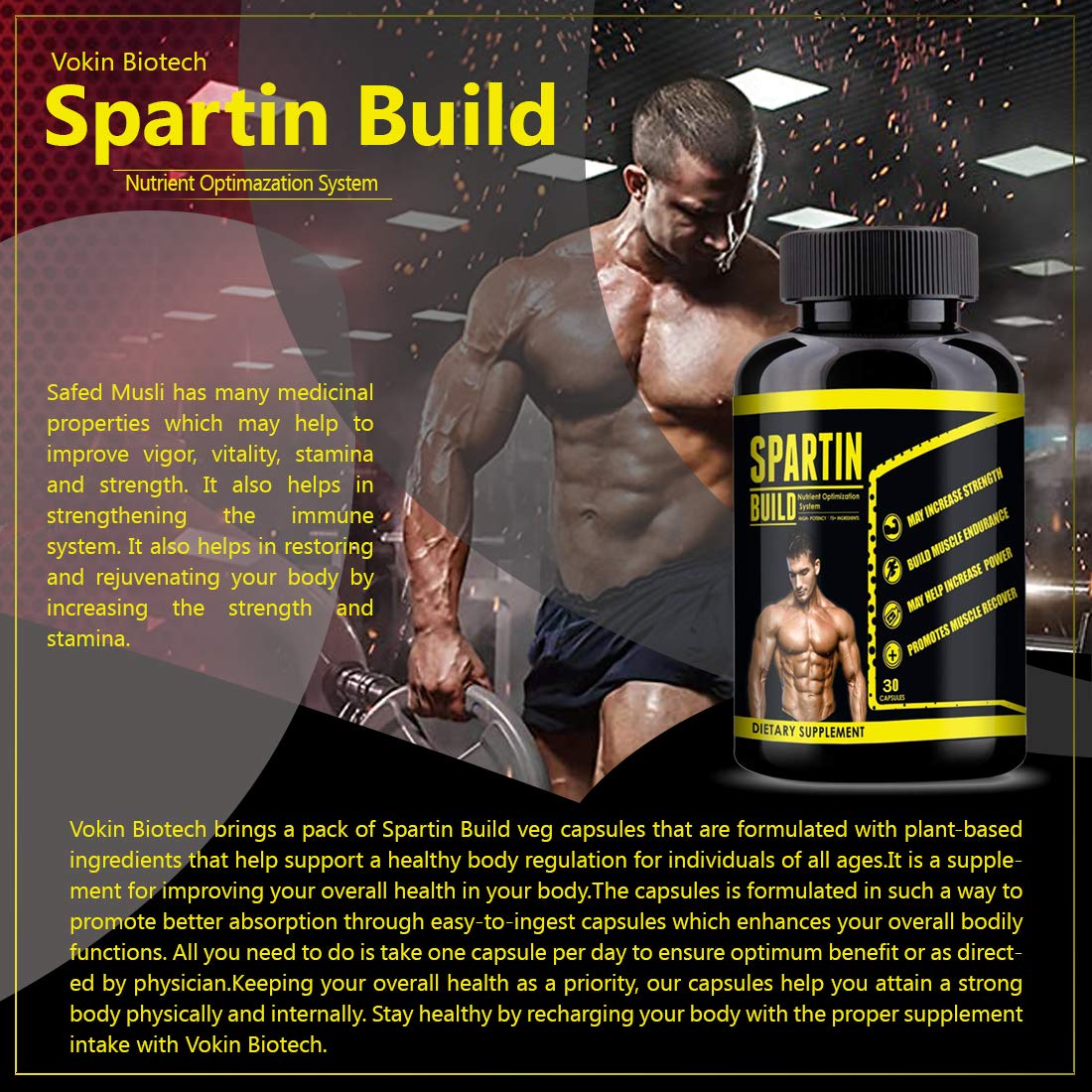 Vokin Biotech Spartin Build With Ashwagandha, Safed Musli and Shatavari 30 Capsules