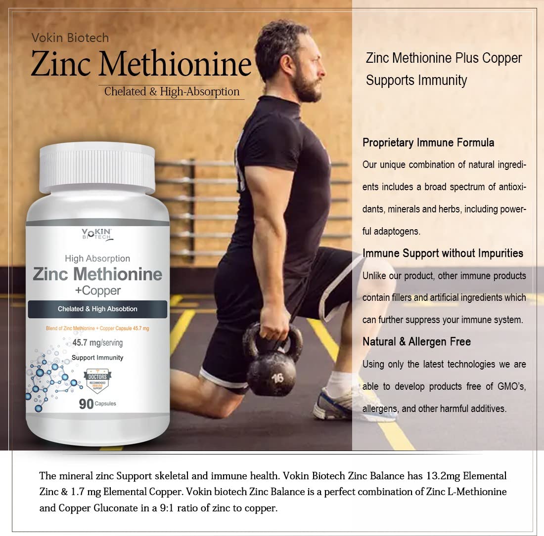 Vokin Biotech Zinc Methionine Plus Copper, Supports Immunity 90 Capsules