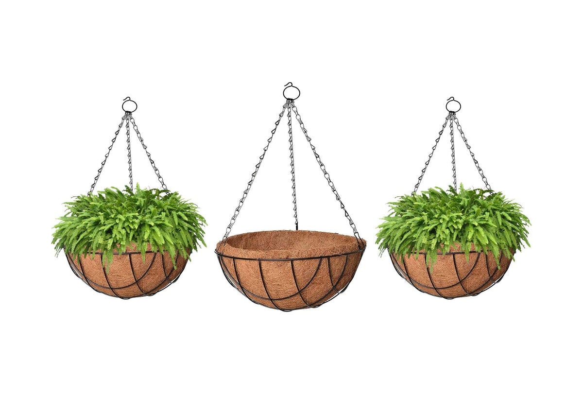 Go Hooked 10" Coir Hanging Basket/Coco Gardening Liner with Hanging Pots and Metal Hanging Chain/Hanging Planters- Set of 3 (Brown)