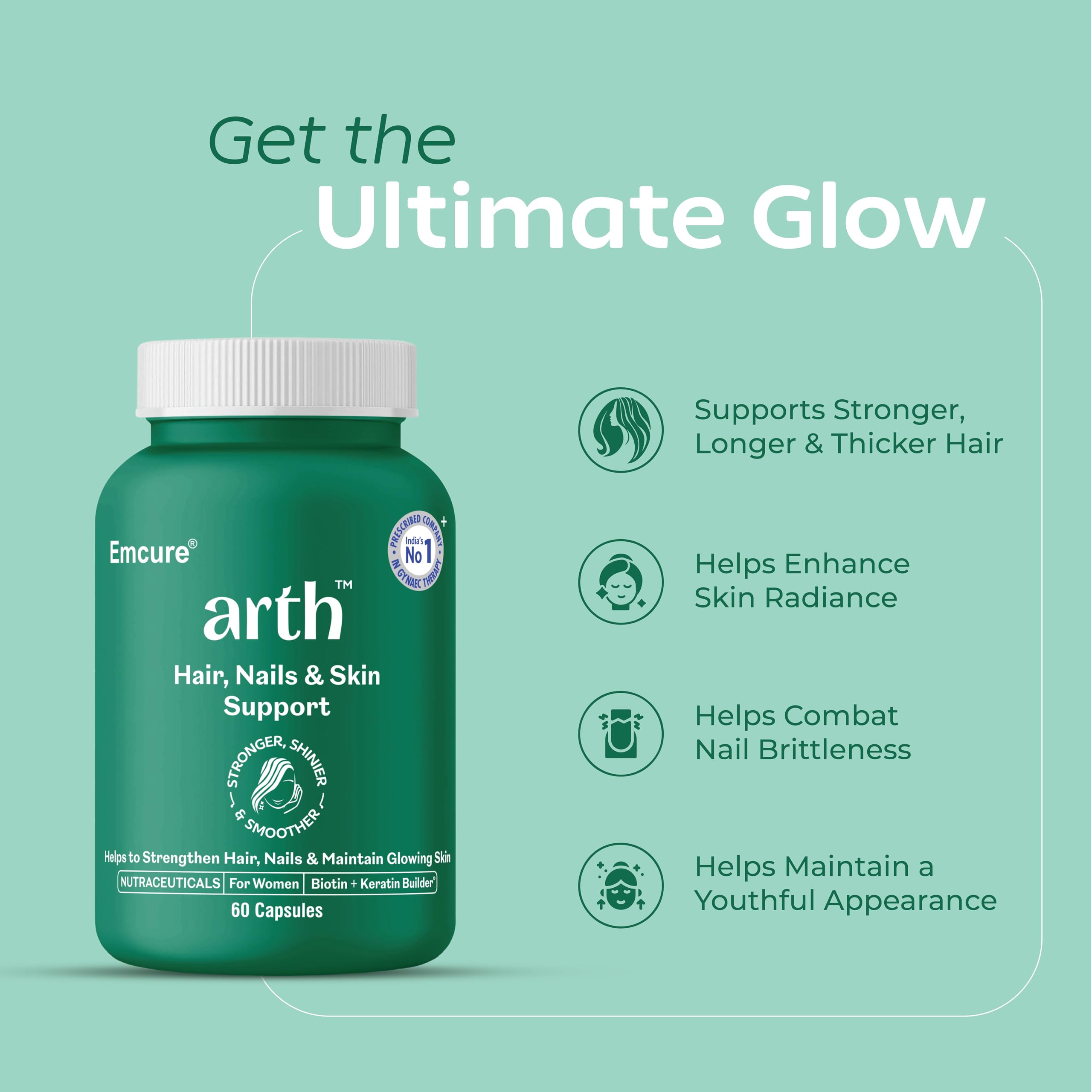 Arth Biotin Capsules for Hair Growth | With Keratin Builder, Hyaluronic Acid & Essential Vitamins | Strengthens Hair, Skin & Nails | Promotes Shine, Volume & Reduced Hair Fall | Daily Hair Care Supplement | 60 Veg Capsules