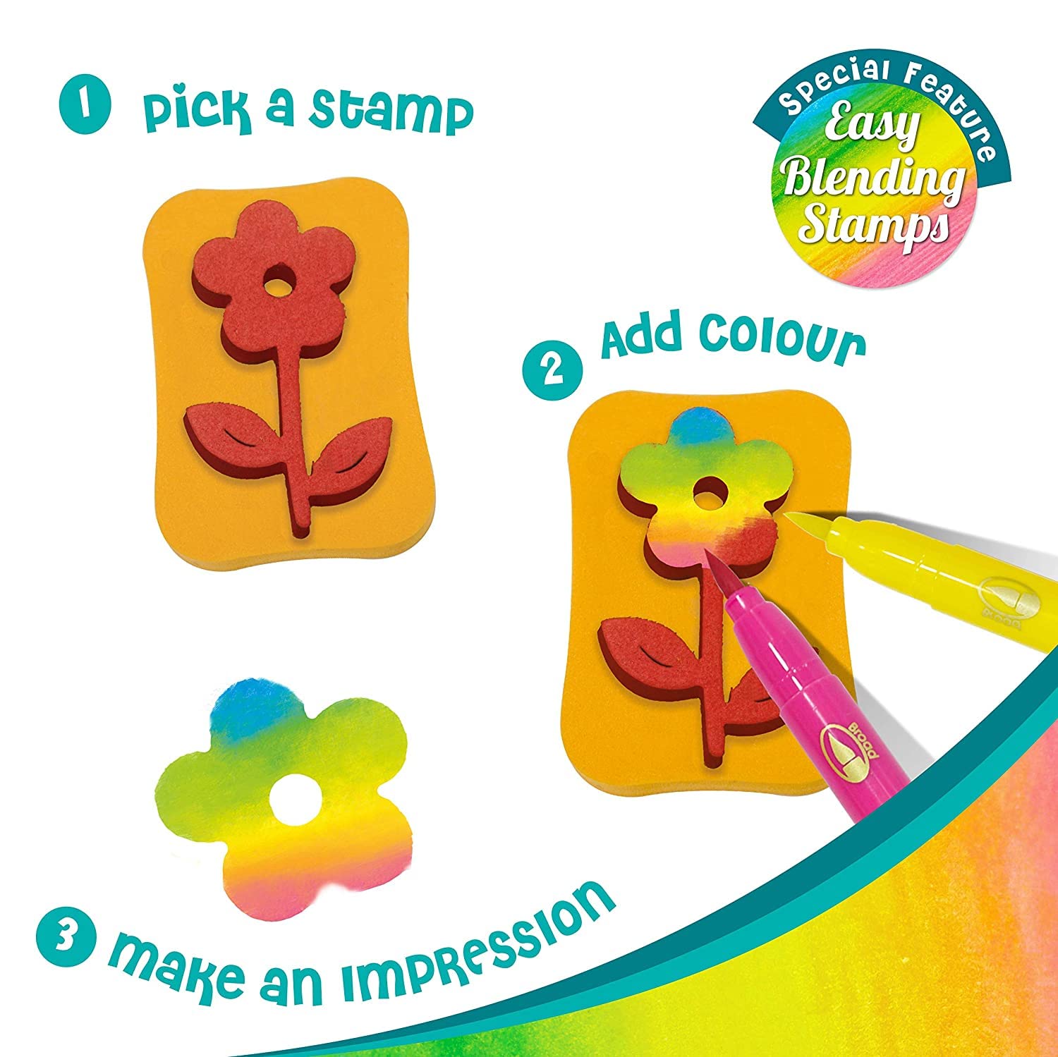Imagimake Stamp Art - Garden - Stamps for Kids with Easy Blending Pens | Arts and Crafts for Kids Ages 3-5 | 3 to 5 Year Old Girl Gifts & Boy Gifts | Coloring Set - Distacart
