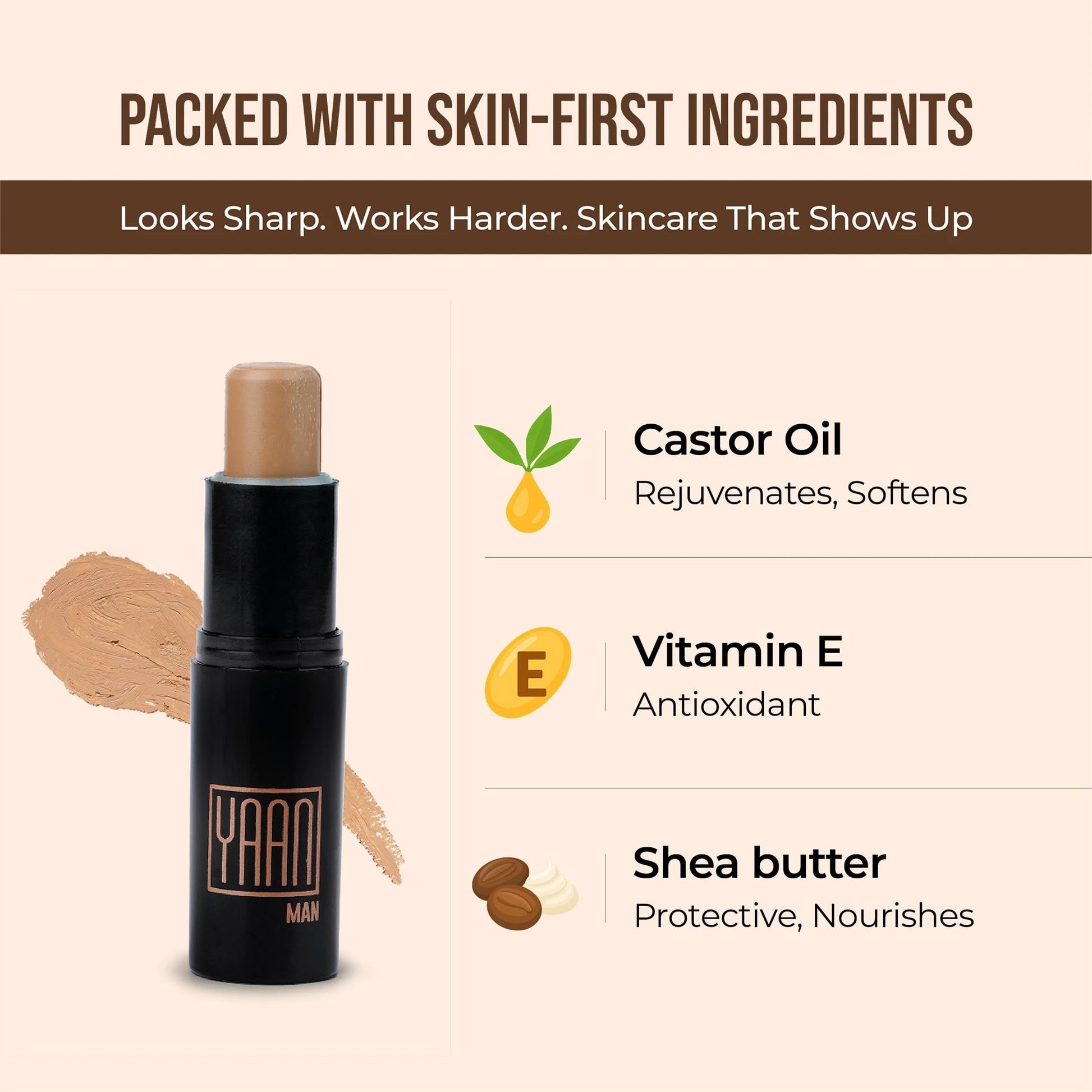 YAAN MAN Natural Concealer For All Skin Type For Men (Light Shade), 4.4G|Erase Dark Circles, Scars, Pigmentation| Perfection Stick For Perfect Skin, Medium Coverage|With Shea Butter And Vitamin E