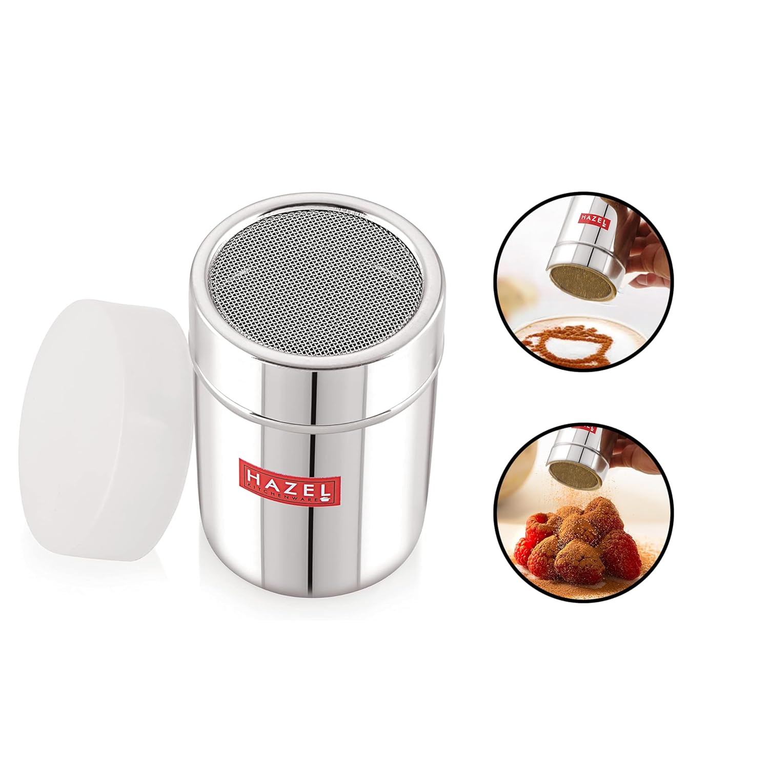 HAZEL Stainless Steel Powder Shaker with ABS Lid | 310 ML - Dista