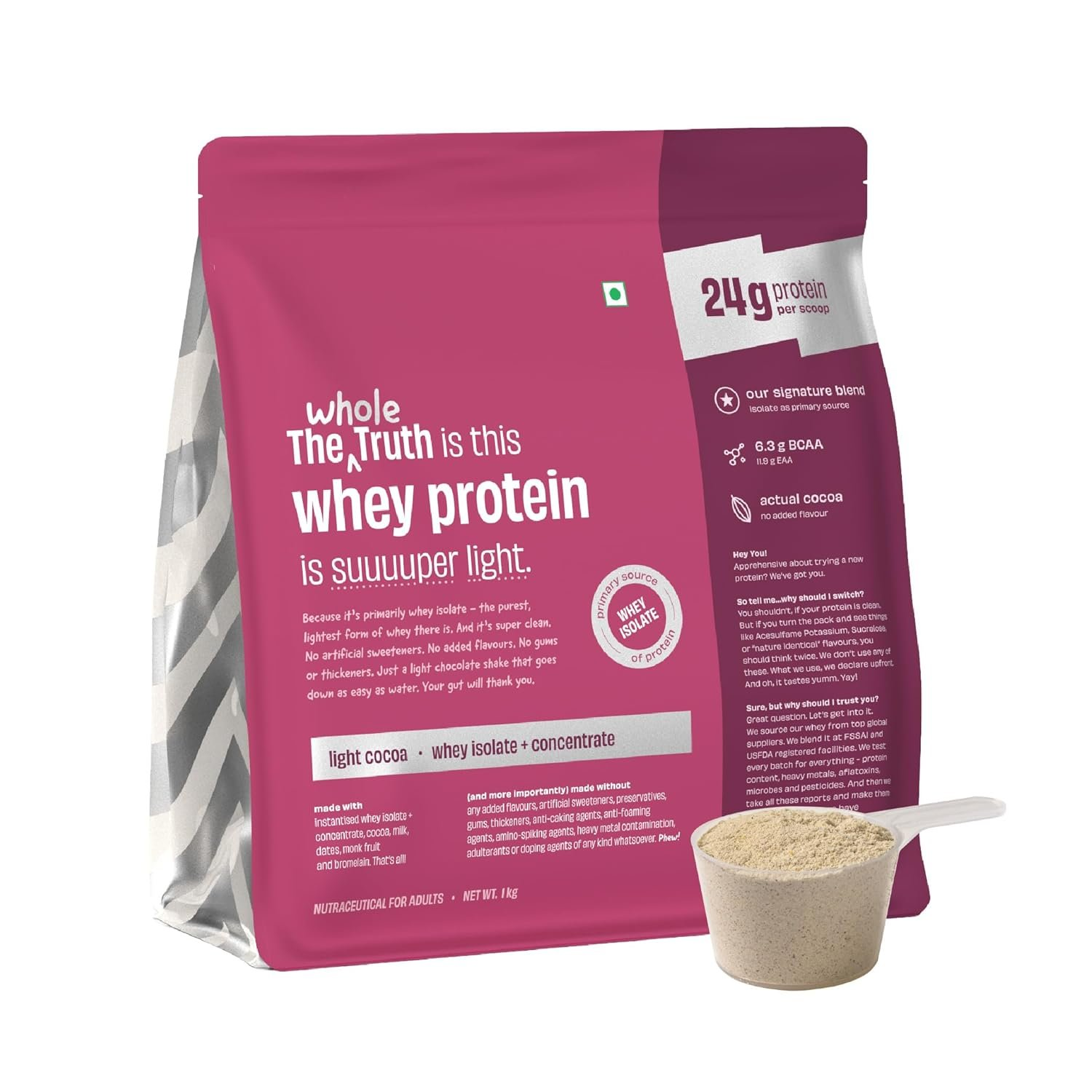 The Whole Truth Whey Protein Isolate+Concentrate - Light Cocoa - Dista