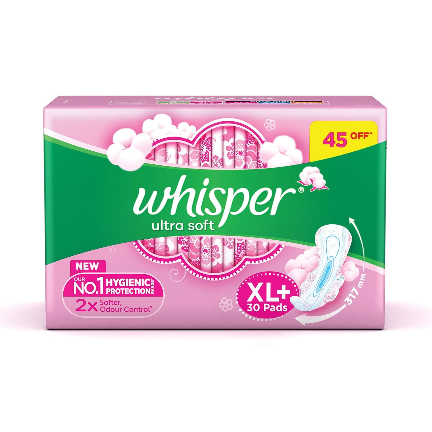 Whisper Ultra Soft Sanitary Pads for Women, XL+