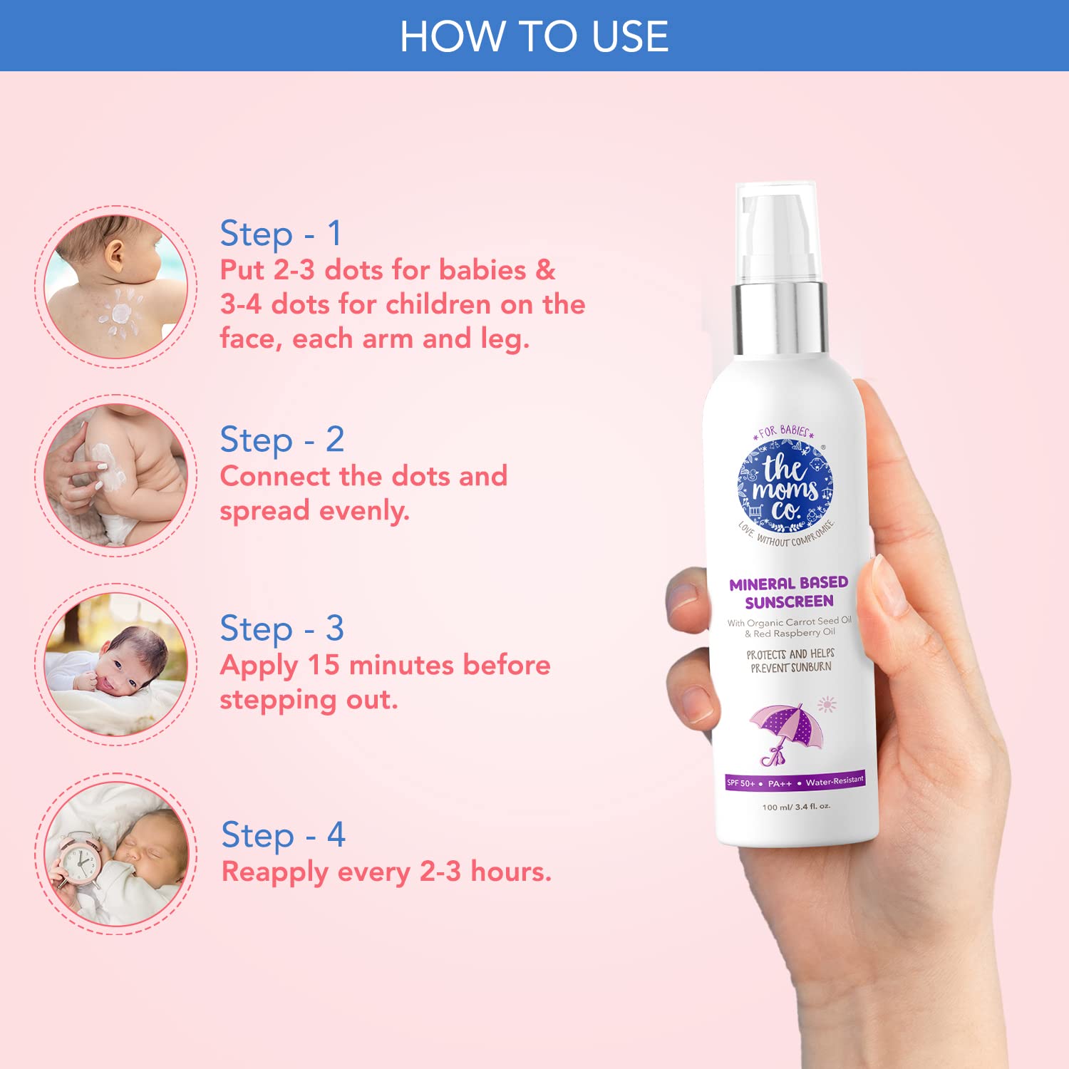 The Moms Co Waterproof SPF 50+ Natural Mineral Based Baby Sunscreen For UV-A & UV-B Protection - Distacart