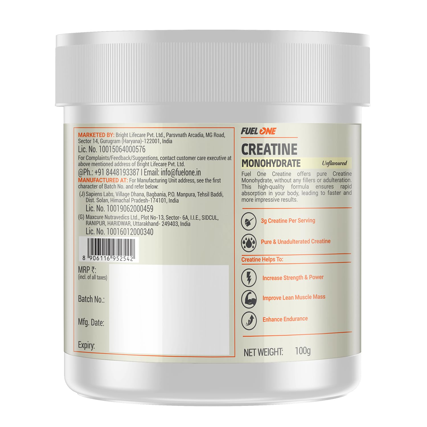 FUELONE Whey Max (Chocolate, / 2.2lbs) | Whey Protein Concentrate & Whey Protein Isolate | 27g Protein & Creatine Monohydrate (Unflavoured, 100g, 33 Servings) | Combo Pack