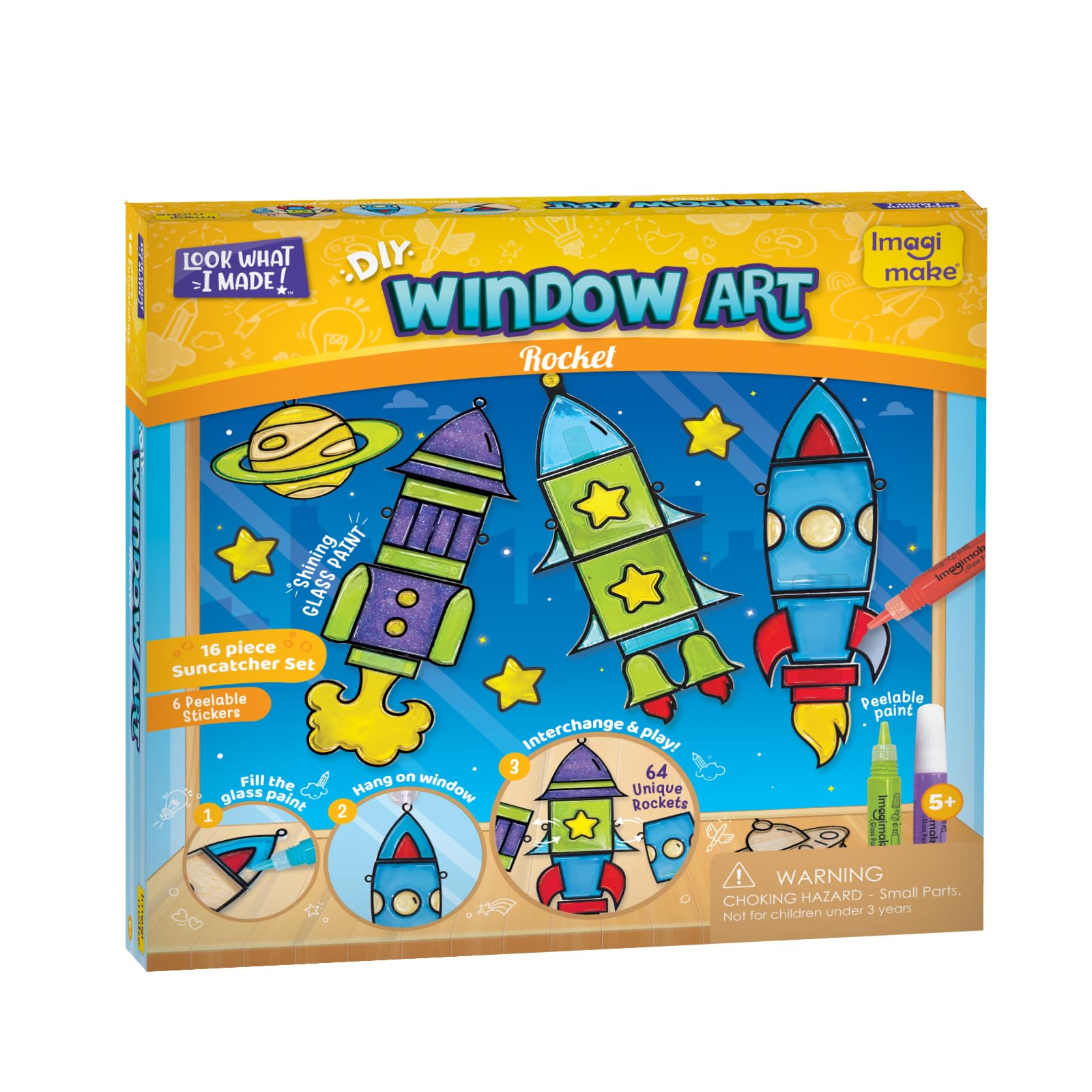 Imagimake Window Art for Kids - Rocket | Suncatcher Kits for Kids, Arts and Crafts for Ages 6-8 | Birthday Gifts for 5 6 7 8 9 10 11 12 Years Old Boys & Girls