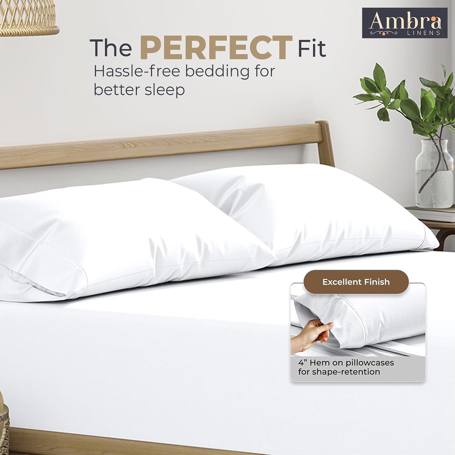 Ambra Linens Ultra Soft Pillow Protectors 400TC Set of 2 Breathable Pillow Covers-White - Dista