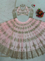 Thumbnail for Jyoti Fashion Women's Baby Pink Butterfly Net 9MM Sequins with Thread Embroidered Designer Lehenga Choli Set - Distacart