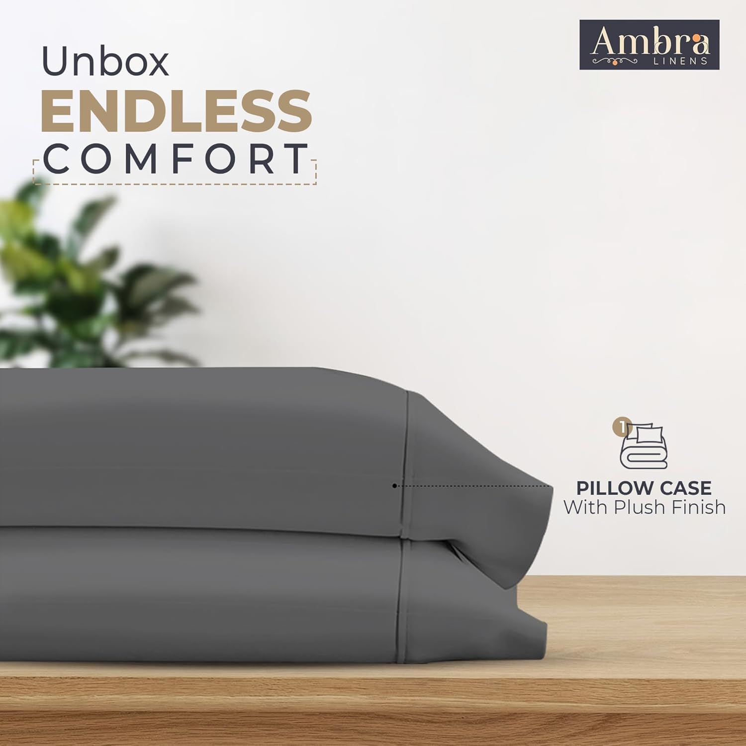 Ambra Linens Ultra Soft Pillow Protectors 400TC Set of 2 Breathable Pillow Covers-Grey - Dista