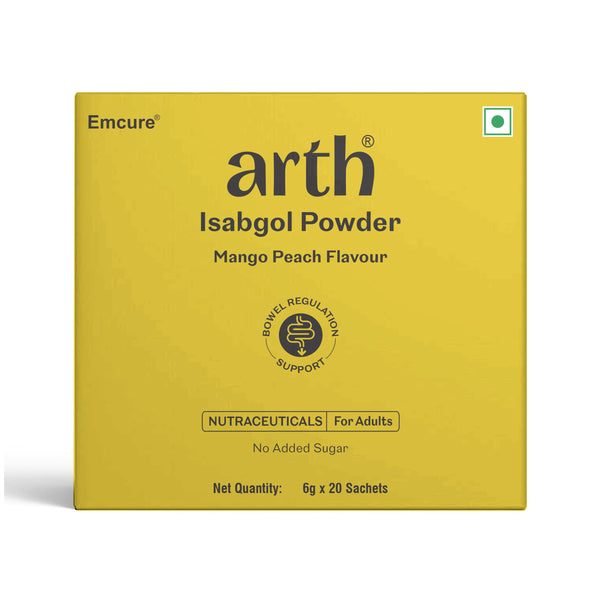 Arth Isabgol Powder | Psyllium Husk with Inulin & Curcumin | Fiber for Constipation relief & Bloating | Mango Peach Flavour | 6g x 20 Sachets